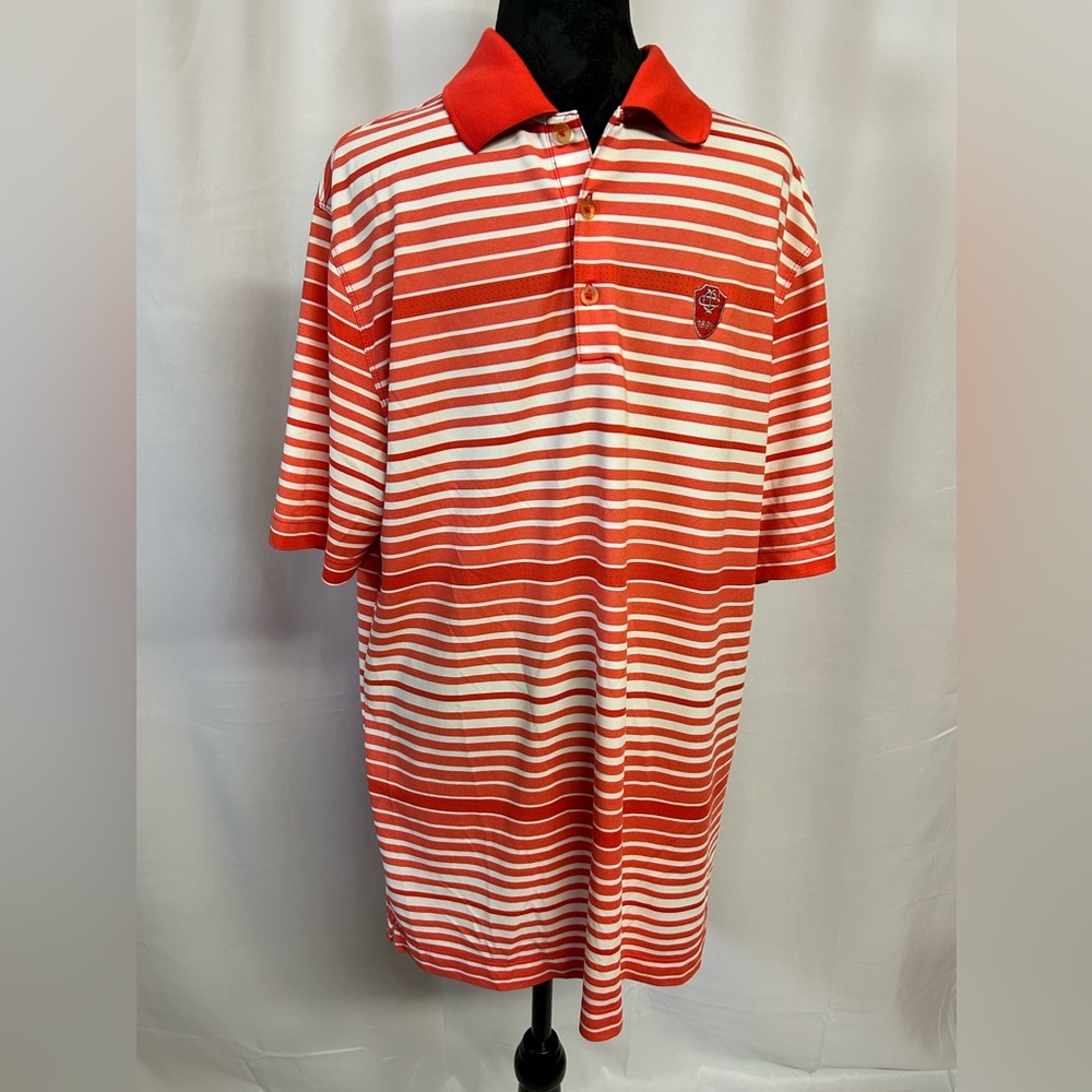 Salmon and White Striped Nike Golf Performance Dri Fit Polo Shirt‎ Size Large